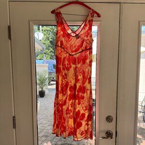 Hula Moon by Jams World Coral Floral Sleeveless Midi Dress M